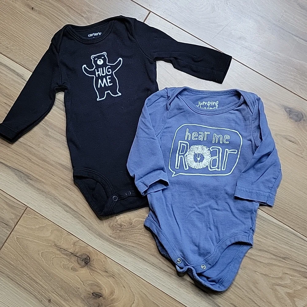 *3/$15* 3M Boys Long Sleeve Bodysuits Black & Blue w/Cute Sayings